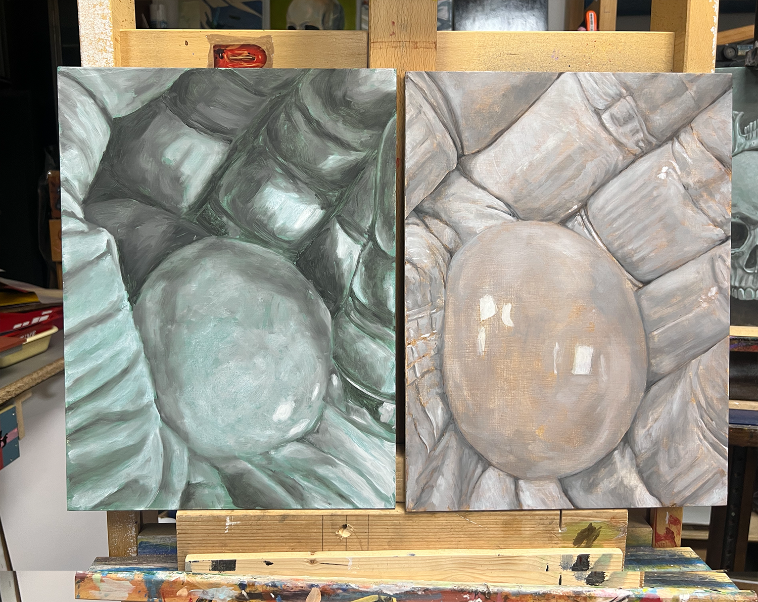 prijs van eieren tempera / oil on wood - 30 x 40 cm