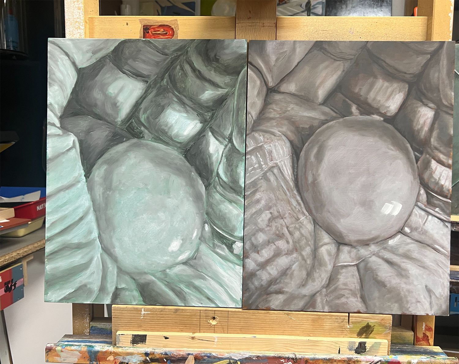 prijs van eieren tempera / oil on wood - 30 x 40 cm